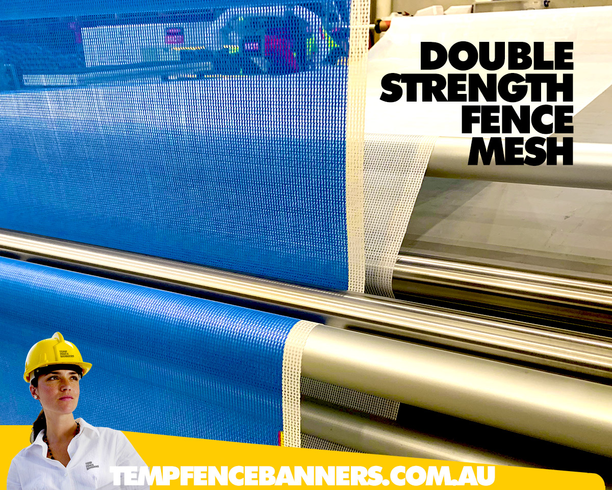 TFB's long span double strength fence mesh printer and finishing fence mesh equipment is high speed and capable of printing mesh rolls every 16 minutes, packed ready to send to customer. Typical applications are printed perimeter mesh and construction wrap for branding