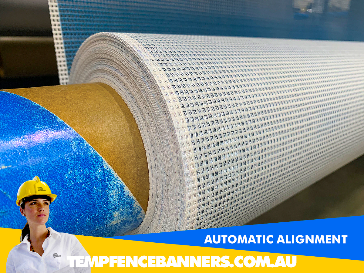 tempfencebanners.com.au automatic edge detection sensors provide super fast banner signage manufacturing and high quality trade supply. In 2025 TFB have invested in automation equipment ensuring trade buyers receive the highest quality printed banner mesh for trade buyers and resellers.