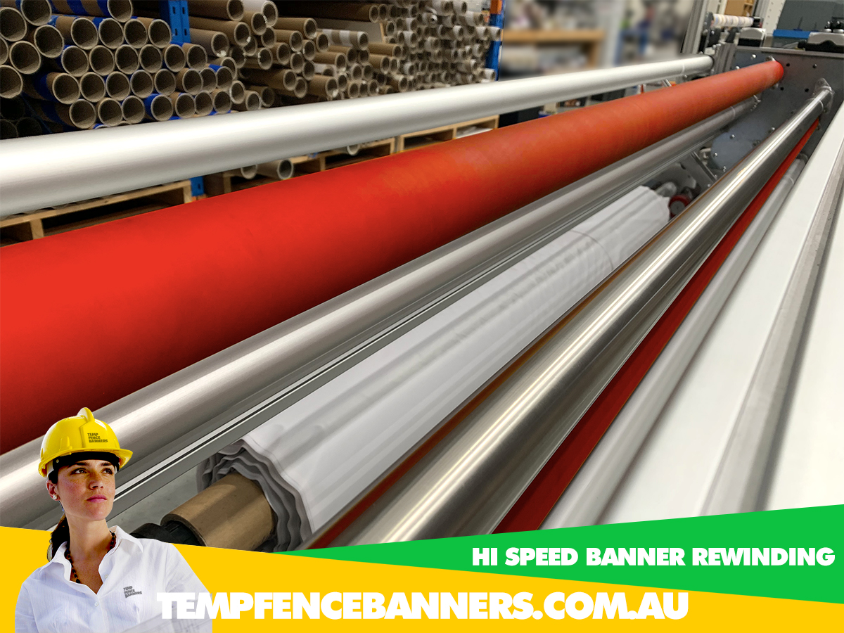 Custom High Speed Banner Rewinding and Slitting Cutting Machine used for roadside, advertising banner and signage banner shop services.