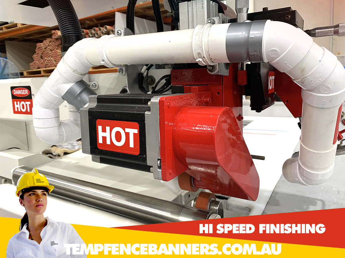 Custom hot weld machine used for edging, welding and custom requirements for banner shop services and temporary fence edging processes. The machine can be used for reinforced mesh banner edges at high speed.