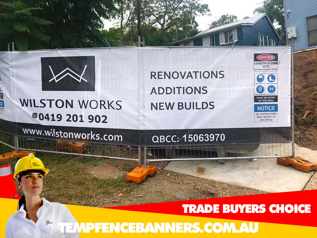 TempFence Hire users around Australia rely upon TempFenceBanners.com.au banner shop services for printed fencing as used here for site wrap containment as it shows Branding and Marketing.